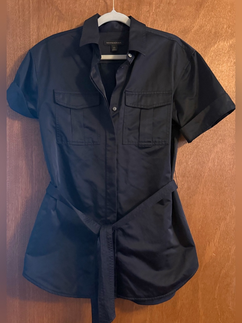 Banana Republic Black Womens Short-Sleeve Mini Utility Shirt Dress with Belt